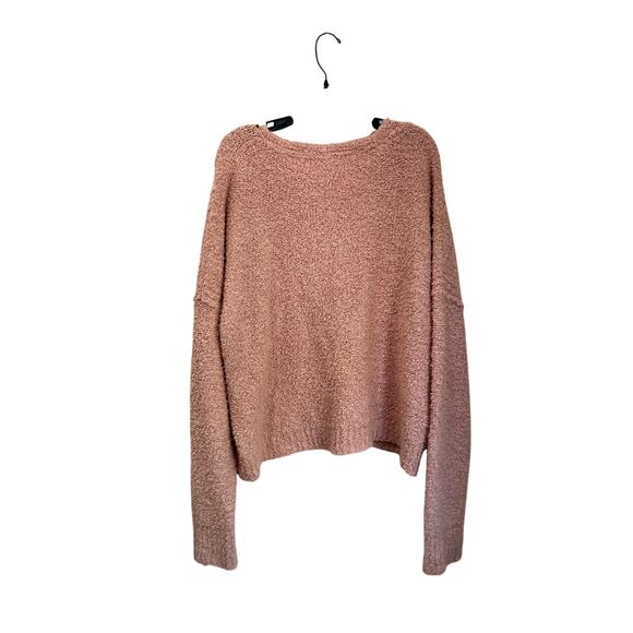 Free People Pink Fuzzy Knit V Neck Pullover Cozy Chic Size L - Picture 2 of 7